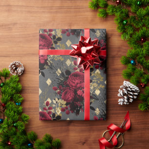 Papier Cadeau Gold Gothique Grunge modèle floral de Noël