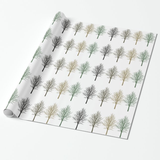 Papier Cadeau Gold Green Arbres Brown Anniversaire (Déroulé)