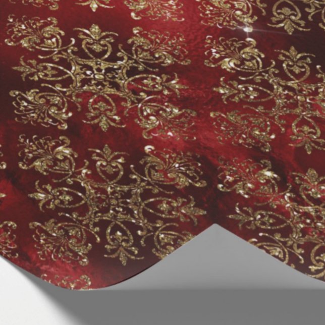 Papier Cadeau Gold Holiday Noël Métallurgique Damas Élégant (Créateur téléchargé)