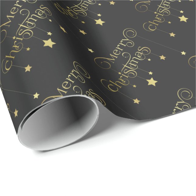 Papier Cadeau Gold Joyeux Noël étoiles (Coin rond)