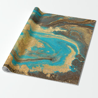 Papier Cadeau Gold marbling texture design. Blue and golden marb