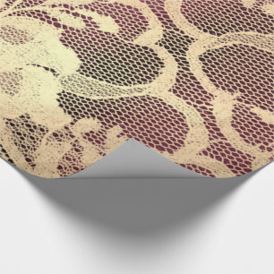 Papier Cadeau Gold Metallic Sepia Luxe Floral Dentelle Bourgogne
