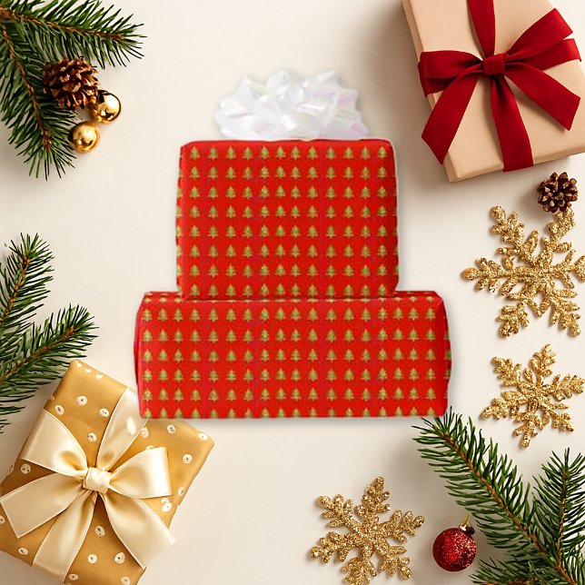 Papier Cadeau Gold Noël Arbre rouge Motif vacances (Créateur téléchargé)