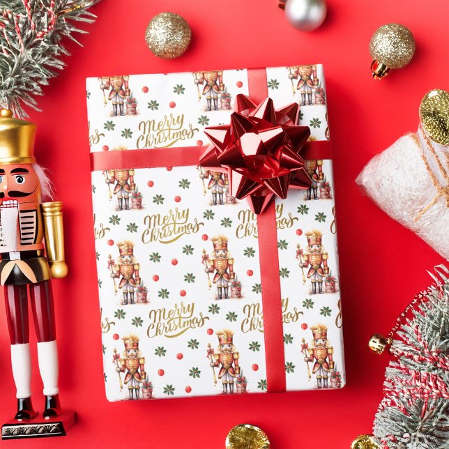 Papier Cadeau Gold Nutcracker Festive Joyeux Noël (Gold Nutcracker Festive Merry Christmas Wrapping Paper)
