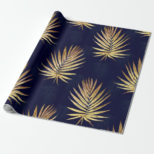 Papier Cadeau Gold Palm Feuille Navy-Blue Artwork Coque-Mate iPh