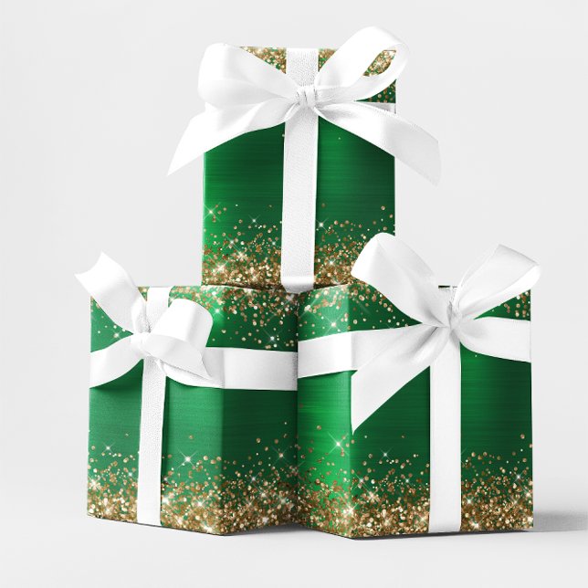 Papier Cadeau Gold Parties scintillant Holiday Green Ombre Foil (Gold Glitter Holiday Green Ombre Foil Wrapping Paper
)