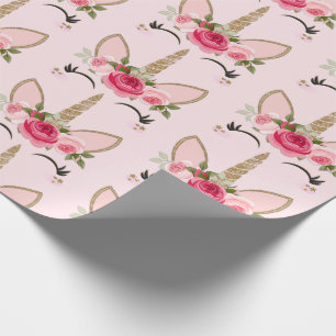 Papier Cadeau Gold Parties scintillant & Rose Floral Unicorn fêt
