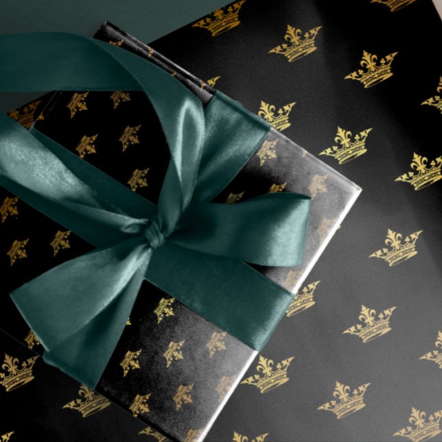 Papier Cadeau Gold Royal Black King Crown Heraldic Princess (Gold Royal Black King Crown Heraldic Princess Wrapping Paper)