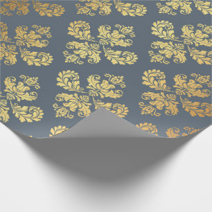 Papier Cadeau Gold Royal Damask Floral Orament Blue Grey Baroqu