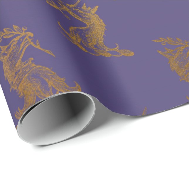 Papier Cadeau Gold Royal Fairword Purple Plum Heraldic (Coin rond)