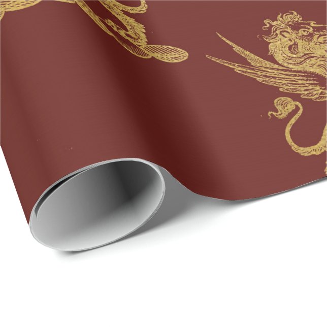 Papier Cadeau Gold Royal Lions Fairmont King Maroon Red Heraldic (Coin rond)