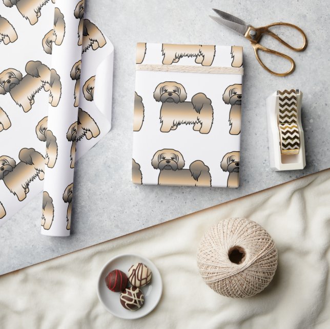 Papier Cadeau Gold Sable Lhasa Apso Cartoon Motif (Artisanat)