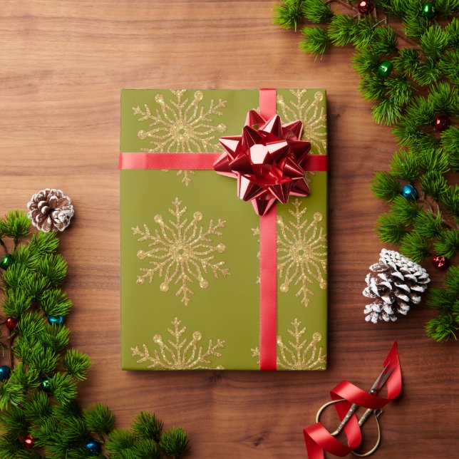 Papier Cadeau Gold Snowflake Olive Wrapping Paper (Cadeau de vacances)