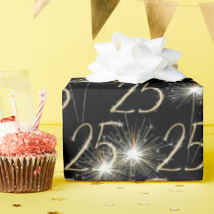 Papier Cadeau Gold Sparklers pour 25e anniversaire