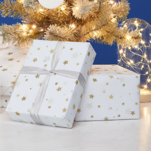 Papier Cadeau Gold Stars Design blanc