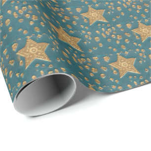 Papier Cadeau Gold Stars sur Blue Night Sky Motif Élégant