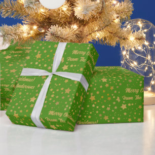 Papier Cadeau Gold Stars sur Green Joyeux Noël