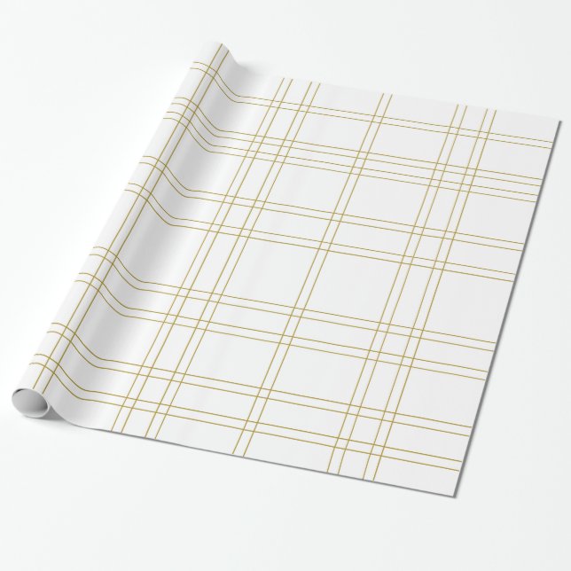 Papier Cadeau Gold & White Minimal moderne Plaid Motif propre (Déroulé)
