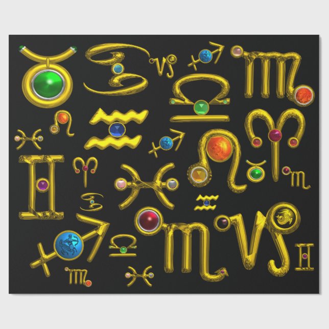 PAPIER CADEAU GOLD ZODIAC BIJOUX D'ANNIVERSAIRE, PIERRES À JEUX, (Plat)