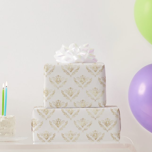 Papier Cadeau Golden Bumble Bee avec un Motif de la Couronne (Cadeaux de fête)