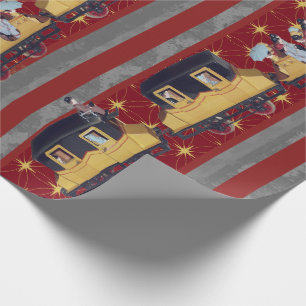 Papier Cadeau Golden Christmas Train Stripes Bourgogne Grey