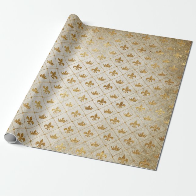 Papier Cadeau Golden Crown Royal Grungy Ivory Velvet (Déroulé)