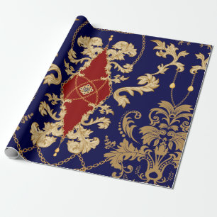Papier Cadeau Golden Damask motif sans soudure. Vintage indienne