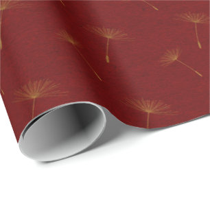 Papier Cadeau Golden Dandelion Crimson Maroon Burgund Botanique
