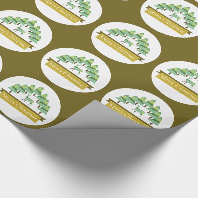 Papier Cadeau Golden Deer Forest Joyeux Noël entouré Wrappin (Coin)