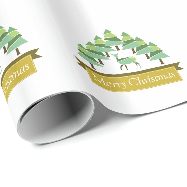 Papier Cadeau Golden Deer Forest Joyeux papier d'enveloppement d (Coin rond)