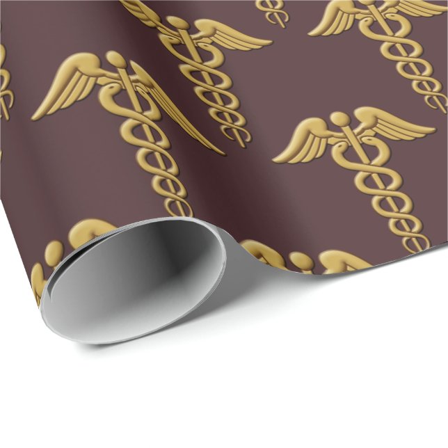 Papier Cadeau Golden Double Snake Caduceus (Coin rond)