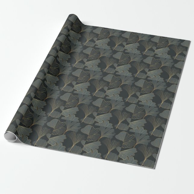 Papier Cadeau Golden Ginkgo : Luxueux Déco Floral. (Déroulé)