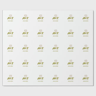 Papier Cadeau Golden heart wedding couple name letter modern