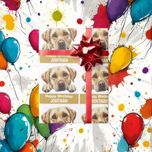 Papier Cadeau Golden Labrador heureux anniversaire mignon