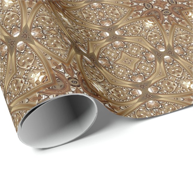 Papier Cadeau Golden Ornate Wrapping Paper (Coin rond)