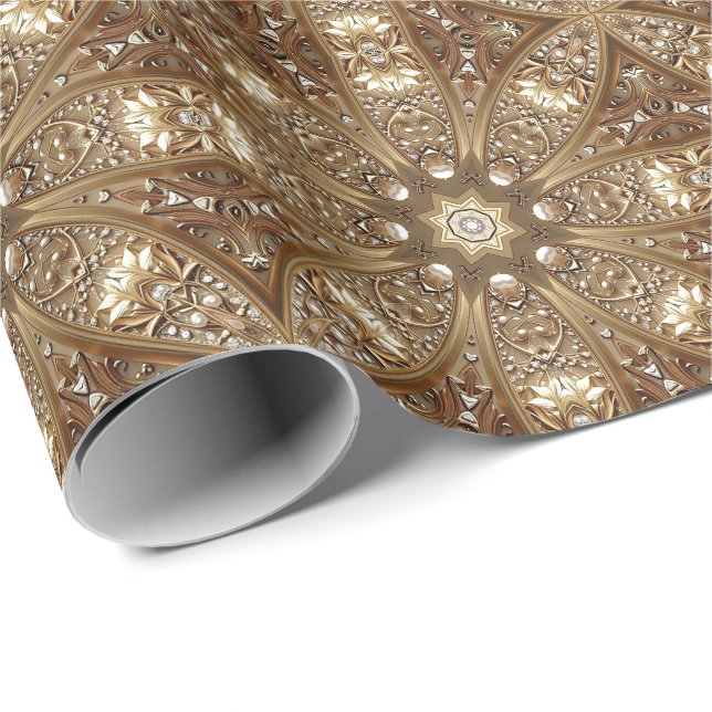 Papier Cadeau Golden Ornate Wrapping Paper (Coin rond)