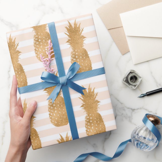 Papier Cadeau Golden Pineapples Pattern Tropical  (Cadeaux)