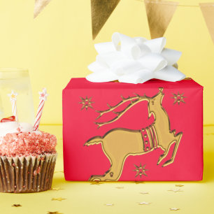 Papier Cadeau Golden Reindeer Christmas