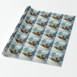 Papier Cadeau Golden Retriers Noël neige hiver