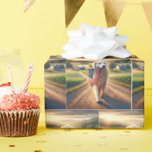 Papier Cadeau Golden Retriever avec drapeau américain