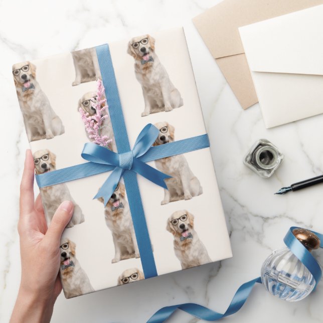 Papier Cadeau Golden Retriever avec lunettes de vue (Cadeaux)