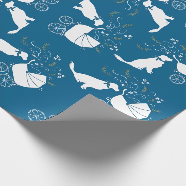 Papier Cadeau Golden Retriever Baby shower chien bleu garçon (Coin)