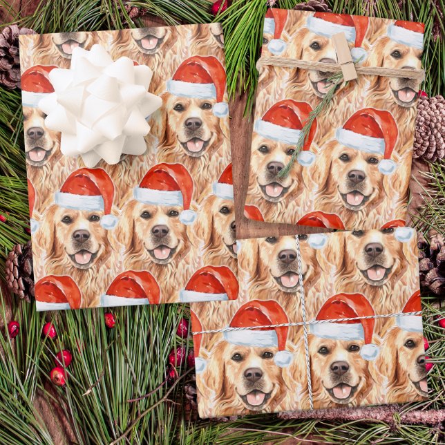 Papier Cadeau Golden Retriever Christmas Holiday mignon Père Noë (Créateur téléchargé)
