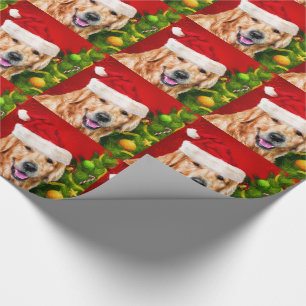 Papier Cadeau Golden Retriever dans le Noël du Chapeau au Père N