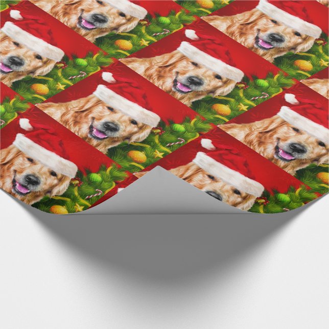 Papier Cadeau Golden Retriever dans le Noël du Chapeau au Père N (Coin)