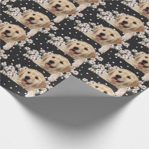 Papier Cadeau Golden Retriever dans les marguerites sur pois