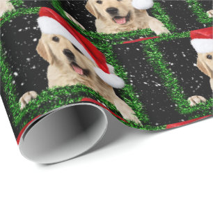 Papier Cadeau Golden Retriever dans un cadre en guirlande verte