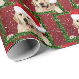Papier Cadeau Golden Retriever dans un cadre vert
