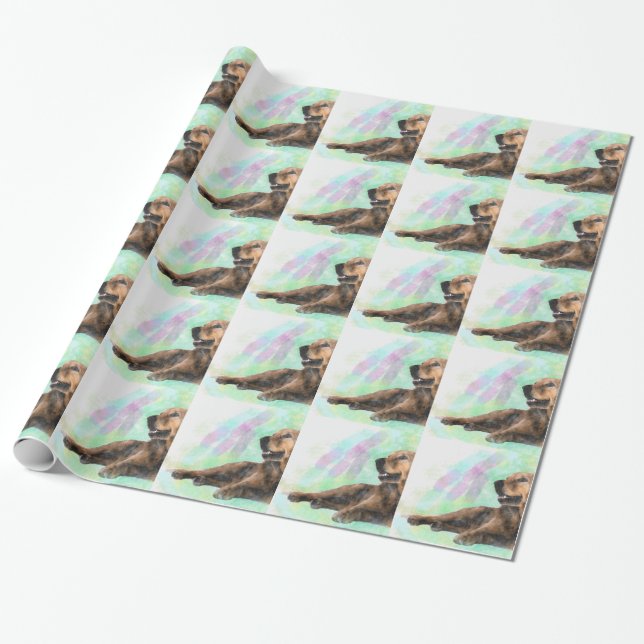 Papier Cadeau Golden Retriever Dog Water peinture couleur (Déroulé)