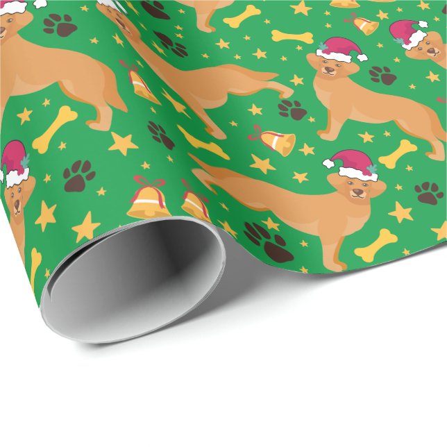 Papier Cadeau Golden Retriever Dog with Santa Hat Christmas (Coin rond)